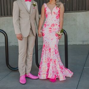 Sequined Floral Pink and White Women's Dress
